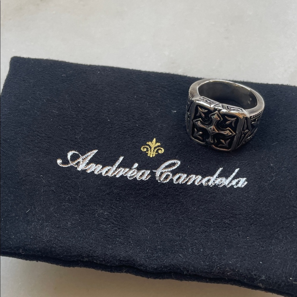 Andrea Candela Silver and Black Men's Ring - Picture 3 of 3